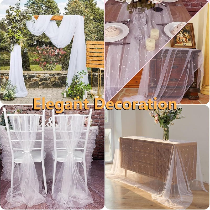 Azonee 10ft White Pearl Table Runner, Tulle Lace Fabric Wedding Tablecloth, Perfect for Bridal Shower, Birthday Party, Wedding Arch, Dessert Table Decorations(29.5x120 Inches) - Image 2