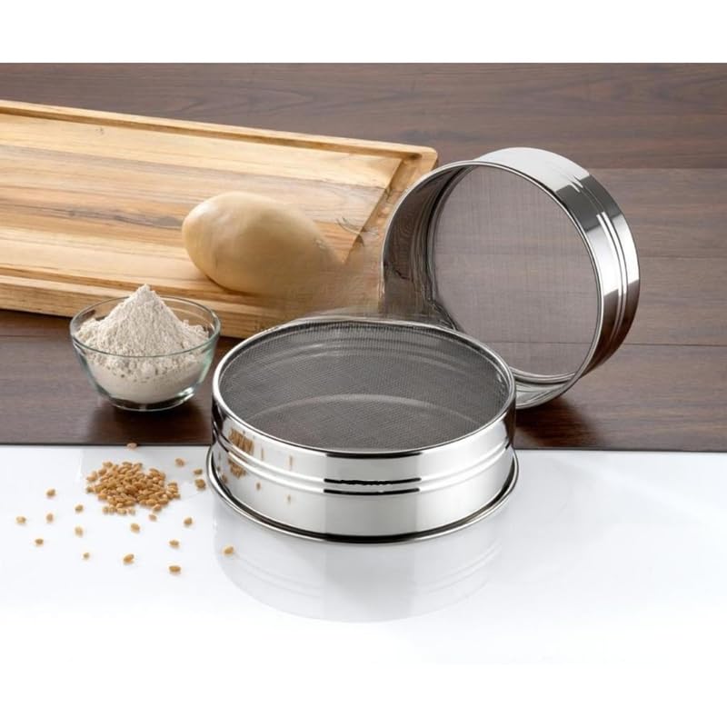 Puno Stainless Steel Flour Strainer Pack of 2 (Medium & Large) – Atta Chalni/Sieve for Kitchen with Fine Mesh – Rustproof & Heavy Duty - Image 1