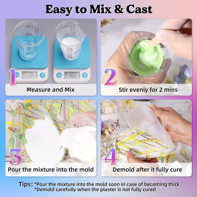 LET'S RESIN Resin Casting Powders Starter Kit, 1000g Fast Cured Odorless Casting Powder, 20~30 Minutes De-Mold, Water Activated Plaster Powder Casting Kit for DIY, Easy Mixing & Self Leveling - Image 5