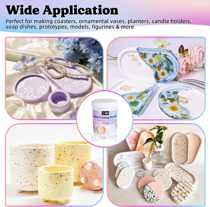 LET'S RESIN Resin Casting Powders Starter Kit, 1000g Fast Cured Odorless Casting Powder, 20~30 Minutes De-Mold, Water Activated Plaster Powder Casting Kit for DIY, Easy Mixing & Self Leveling - Image 4