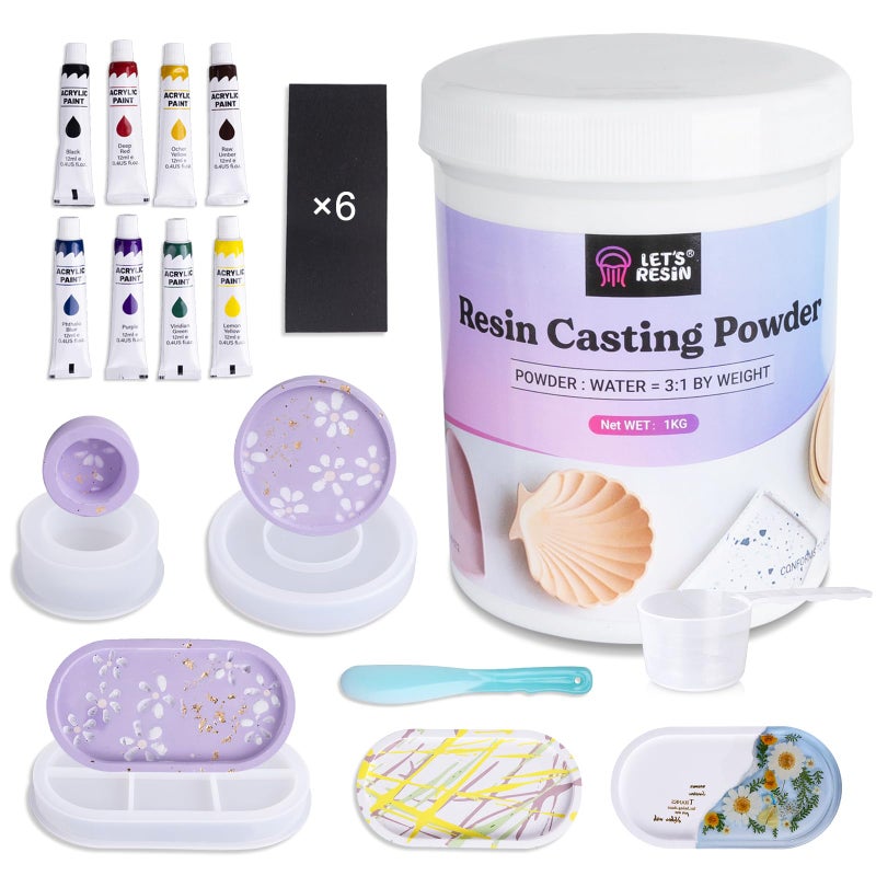 LET'S RESIN Resin Casting Powders Starter Kit, 1000g Fast Cured Odorless Casting Powder, 20~30 Minutes De-Mold, Water Activated Plaster Powder Casting Kit for DIY, Easy Mixing & Self Leveling - Image 1