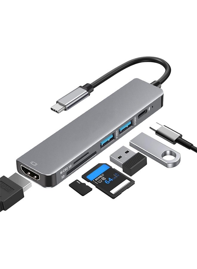 لياوسيسي 6 في 1 USB-C Hub لماك بوك برو نوع C محول قارئ بطاقة SD متعدد المنافذ 4K HDMI يوسبي وصلت يوسبي جالكسي - Image 1
