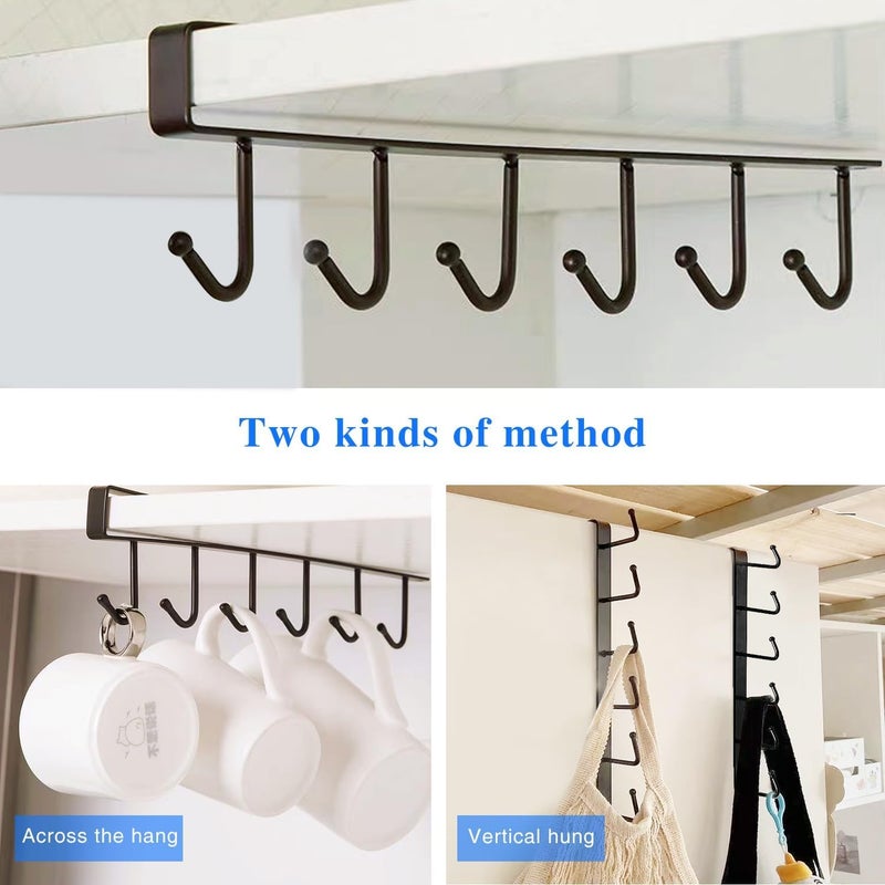 PRAMANTA 2Pcs Kitchen 6 Hook Hanger Coffee Cup Mug HolderCup Storage Organizer Rack Cabinet Scarf Hanging Hook Rack Holder Without Drilling Under Cabinet Closet Hanging Hook Holder - Image 2