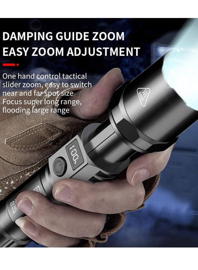 Rechargeable led Tactical Flashlight,Super Bright Zoomable Flashlight,Flashlight for Camping,5W power, 800 mAh battery capacity,maximum range of 100-200 meters(Black) - Image 3