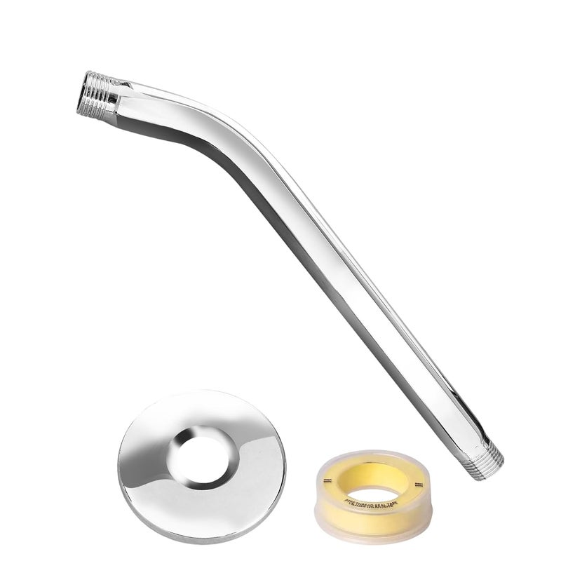 Onzo Stainless Steel Shower Arm with Chrome Finish | Includes Wall Flange & Tape | Sleek, Rustproof Bathroom Shower Fitting (18-Inch) - Image 1