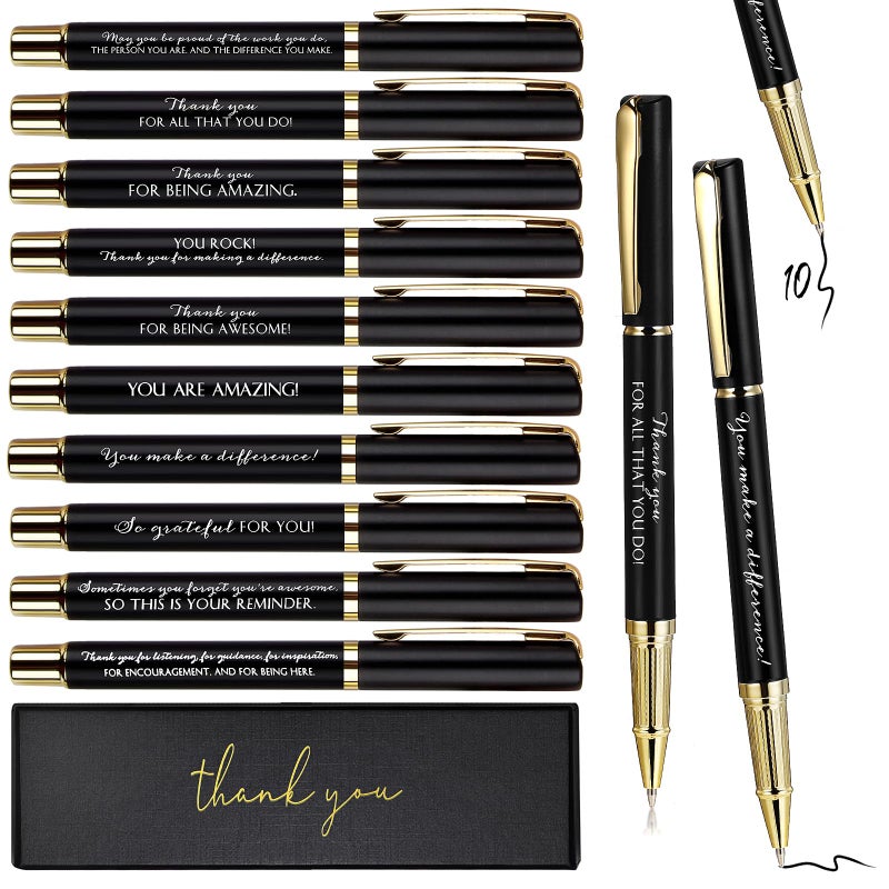 PerKoop 10 Sets Thank You Gifts for Coworker Pens with Boxes Employee Appreciation Bulk Party Favors Volunteer Nurse Teacher Team Office Supplies(Black,Mixed) - Image 1
