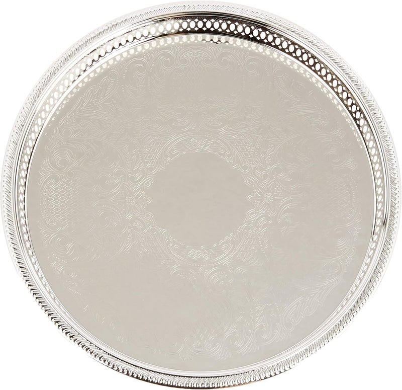 Elegance Silver 8924 Round Silver Plated Gallery Tray - 12.75 Inch Decorative Serving Tray - Image 2