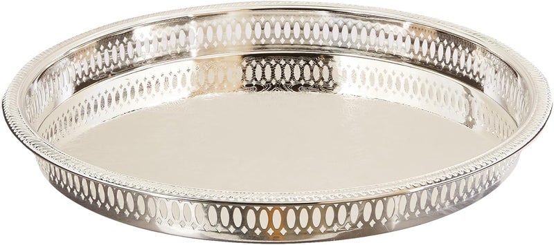 Elegance Silver 8924 Round Silver Plated Gallery Tray - 12.75 Inch Decorative Serving Tray - Image 1