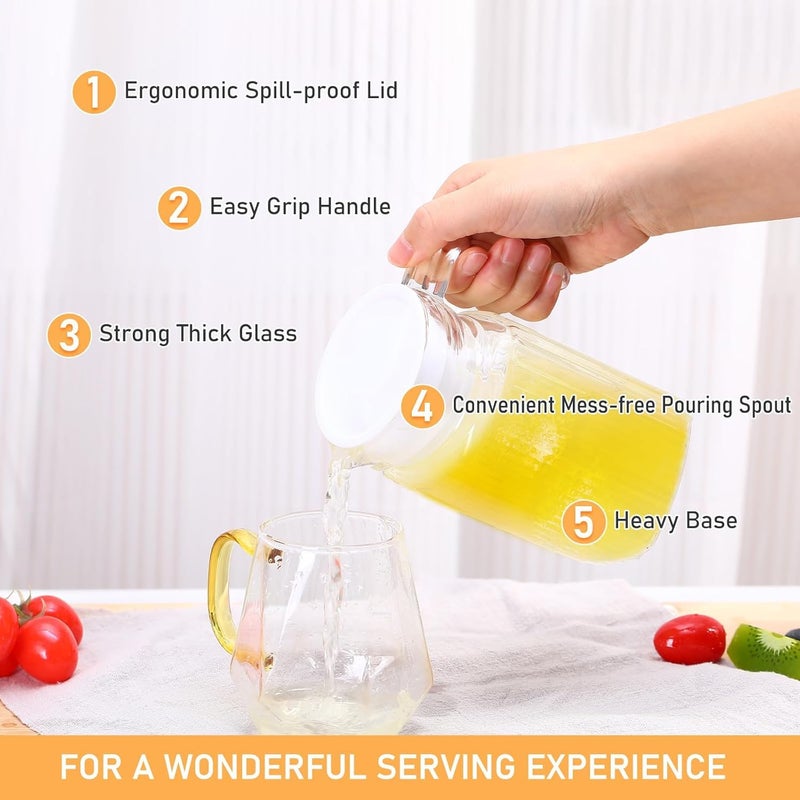 Lawei Lawei Premium 500ml Glass Water Jug with Plastic Lid Handle Transparent Beverage Carafe for Home Office Etc Pitcher for Serve Water Milk Juice Beverage Chaas Cocktail Set of 3  - Image 5