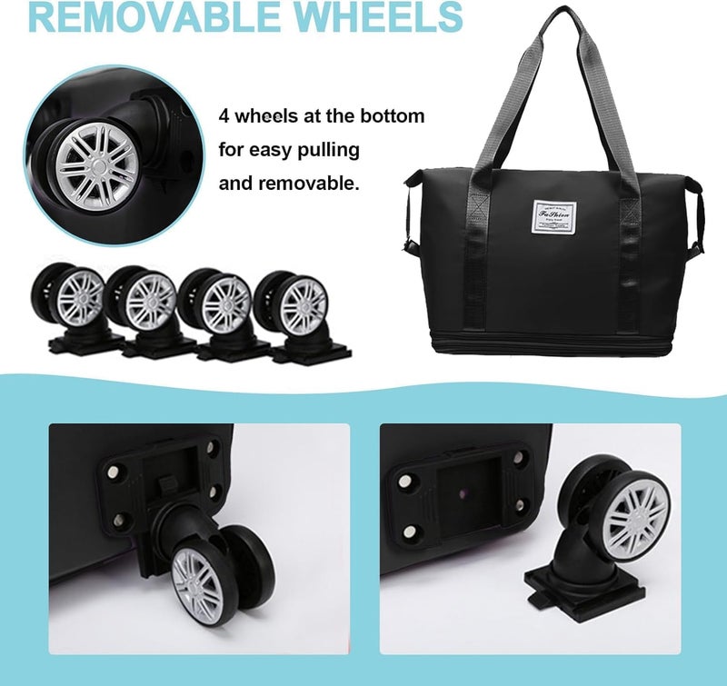Expandable Rolling Duffel Bag for Travel - Foldable Luggage with 4 Wheels & Trolley Sleeve, Water-Resistant Travel Tote - Image 4