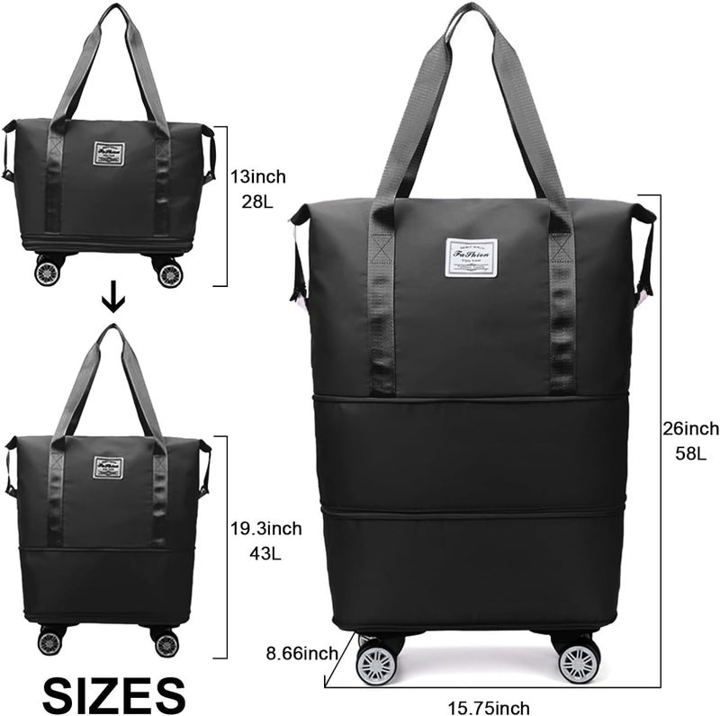 Expandable Rolling Duffel Bag for Travel - Foldable Luggage with 4 Wheels & Trolley Sleeve, Water-Resistant Travel Tote - Image 2