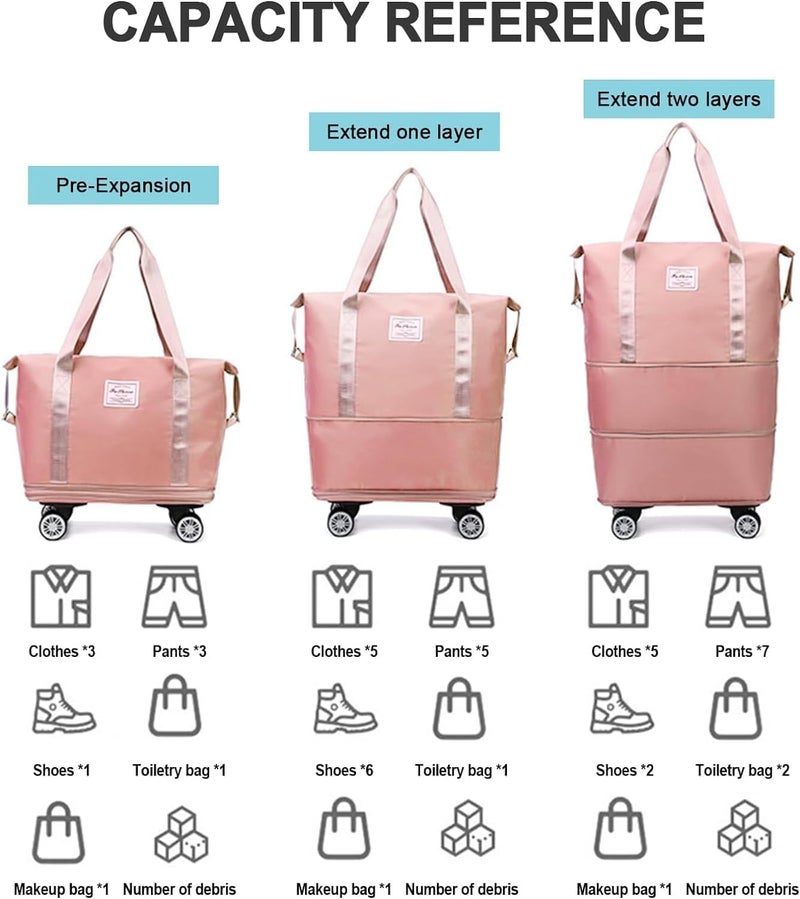 Expandable Rolling Duffel Bag for Travel - Foldable Luggage with 4 Wheels & Trolley Sleeve, Water-Resistant Travel Tote - Image 5