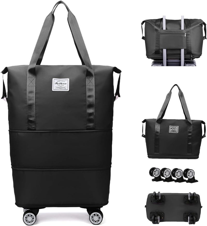 Expandable Rolling Duffel Bag for Travel - Foldable Luggage with 4 Wheels & Trolley Sleeve, Water-Resistant Travel Tote - Image 1