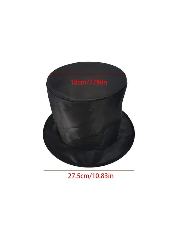 Black Top Hat with Red Ribbon Foldable Magic Trick Hat for Halloween Party - Image 2