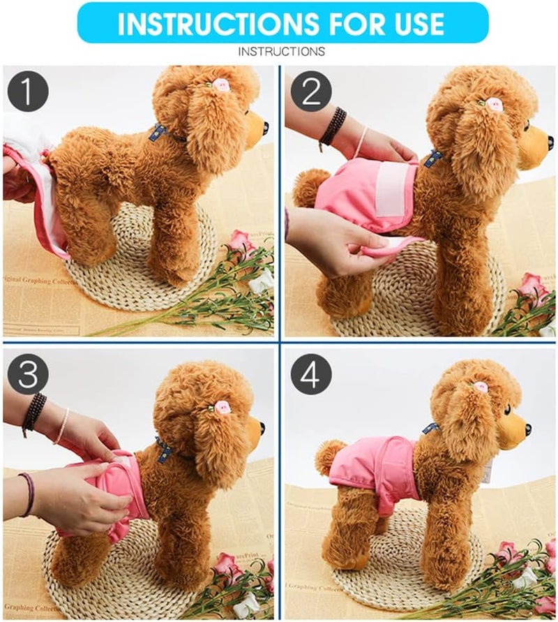 Qpets ® 2 حزمة حفاضات كلاب أنثى ناعمة قابلة لإعادة الاستخدام، امتصاص ماء 120 مل، حفاضات مريحة قابلة لإعادة الاستخدام للكلاب الأنثى والجراء (مقاس M، محيط الخصر الموصى به 14-20 بوصة) - Image 5