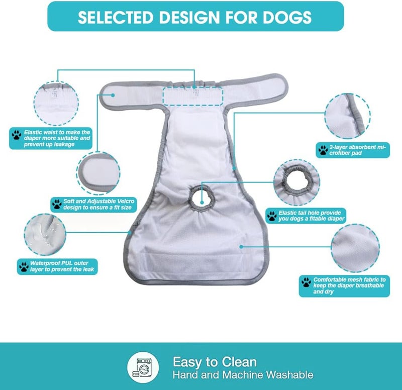 Qpets ® 2 حزمة حفاضات كلاب أنثى ناعمة قابلة لإعادة الاستخدام، امتصاص ماء 120 مل، حفاضات مريحة قابلة لإعادة الاستخدام للكلاب الأنثى والجراء (مقاس M، محيط الخصر الموصى به 14-20 بوصة) - Image 3