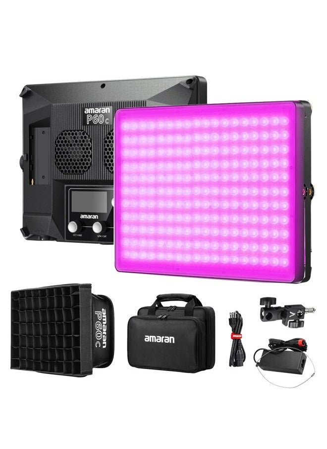 Aputure Amaran P60C RGBWW Video Panel Light,Color Temperature 2500K-7500K,60W,CRI95+/TLCI 96+,5900lux@1m,10 Light Effects,with Softbox,Support App  - Image 1