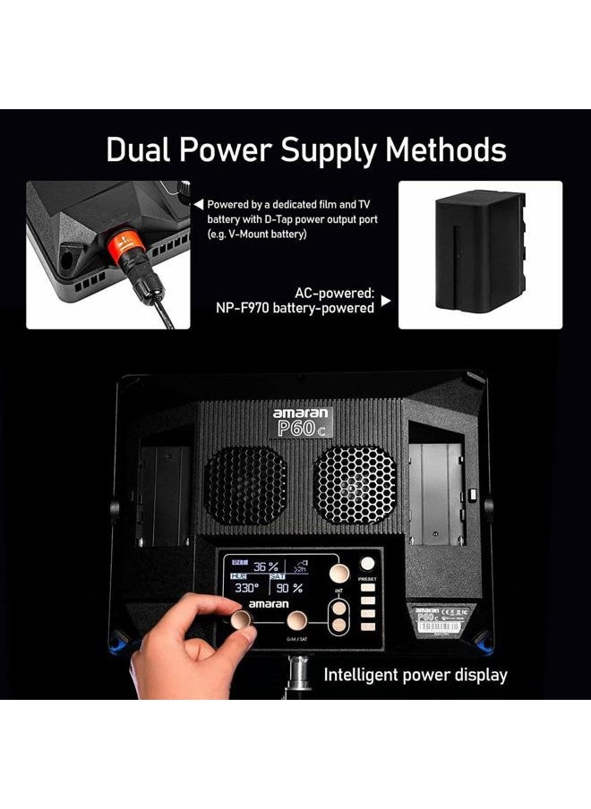 Aputure Amaran P60C RGBWW Video Panel Light,Color Temperature 2500K-7500K,60W,CRI95+/TLCI 96+,5900lux@1m,10 Light Effects,with Softbox,Support App  - Image 3