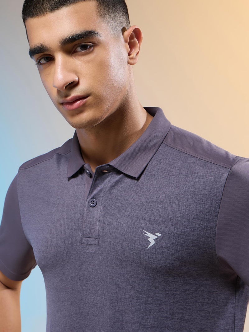 TECHNOSPORT Men's Slim Fit Polo Neck Half Sleeve T-Shirt for Running, Gym & Sports - (MTP846CGM_Carbon Grey_M) - Image 3