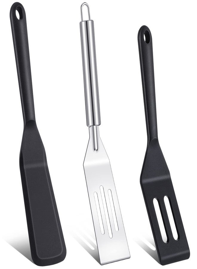 Remagr 3 Pcs Small Spatula Thin Narrow Silicone Serving Spatula Kitchen Cooking Nonstick Stainless Steel Slotted Turner Pan Flipper for Egg Crepe Cake Fish Pancake Cookie - Image 1
