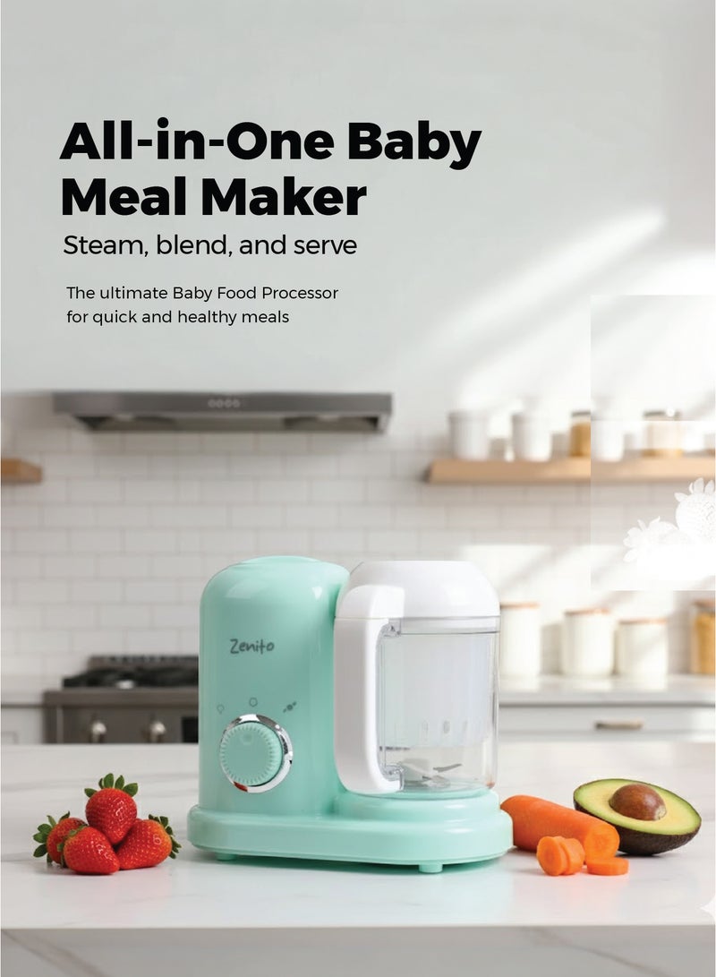 Zenito Baby Electric Steamer & Blender - All-in-One Food Maker -Baby Food Maker, Multifunction Baby Food Processor and Steamer, Puree Blender, Multifunctional Baby Puree Maker, Mini Food Grinder - Green - Image 2