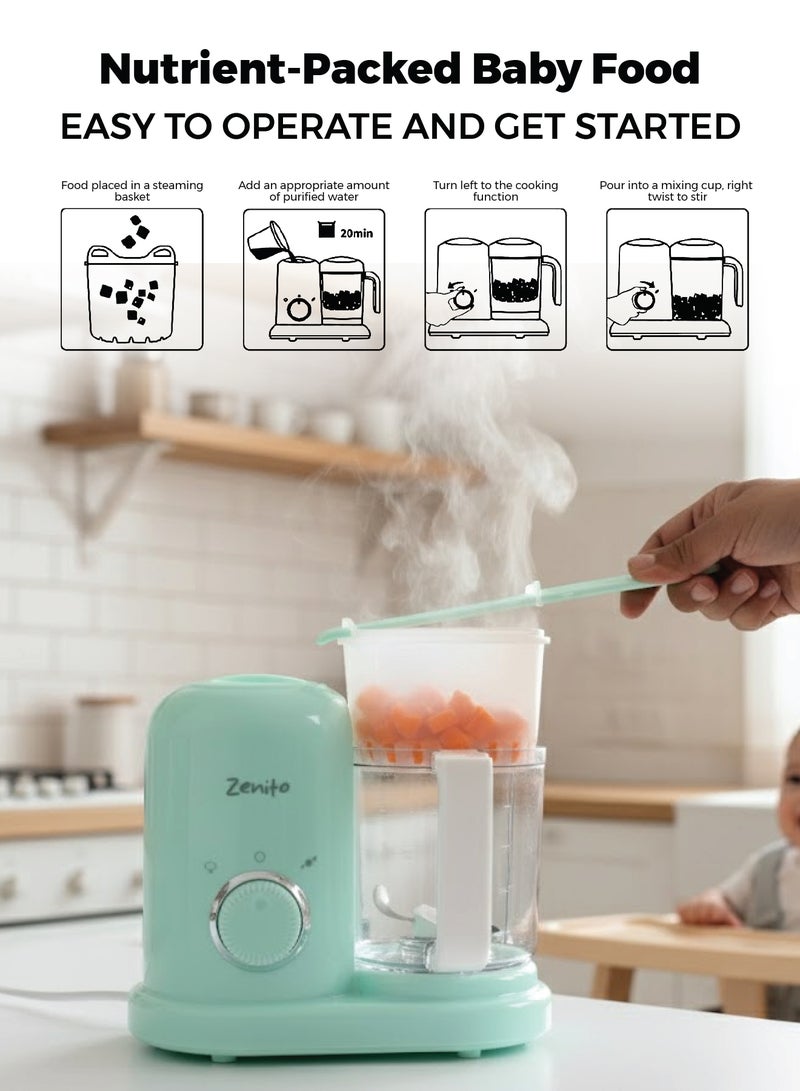 Zenito Baby Electric Steamer & Blender - All-in-One Food Maker -Baby Food Maker, Multifunction Baby Food Processor and Steamer, Puree Blender, Multifunctional Baby Puree Maker, Mini Food Grinder - Green - Image 3