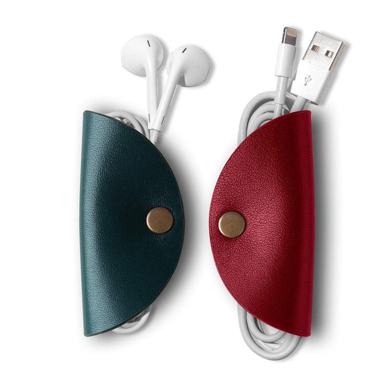 Daily Objects غطاء كيمونو للكابلات من ديلي أوبجيكتس للكابلات/الأسلاك/الأسلاك | لف الكابلات، حامل سماعات الرأس، منظم صغير | مصنوع من جلد مجفف ومطحون | (أحمر وأخضر) - مجموعة من 2 - Image 1