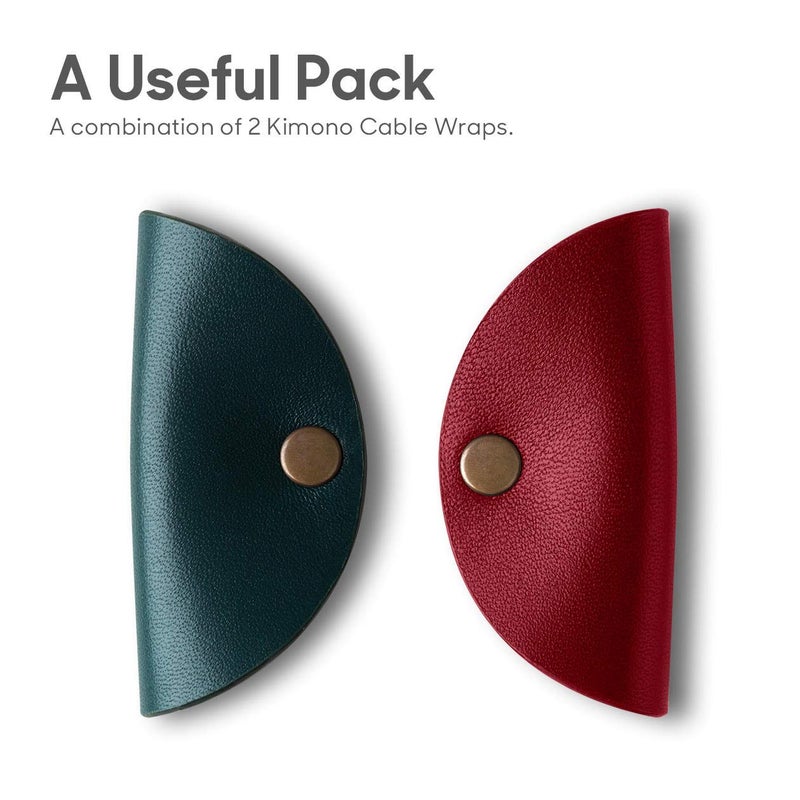 Daily Objects غطاء كيمونو للكابلات من ديلي أوبجيكتس للكابلات/الأسلاك/الأسلاك | لف الكابلات، حامل سماعات الرأس، منظم صغير | مصنوع من جلد مجفف ومطحون | (أحمر وأخضر) - مجموعة من 2 - Image 2