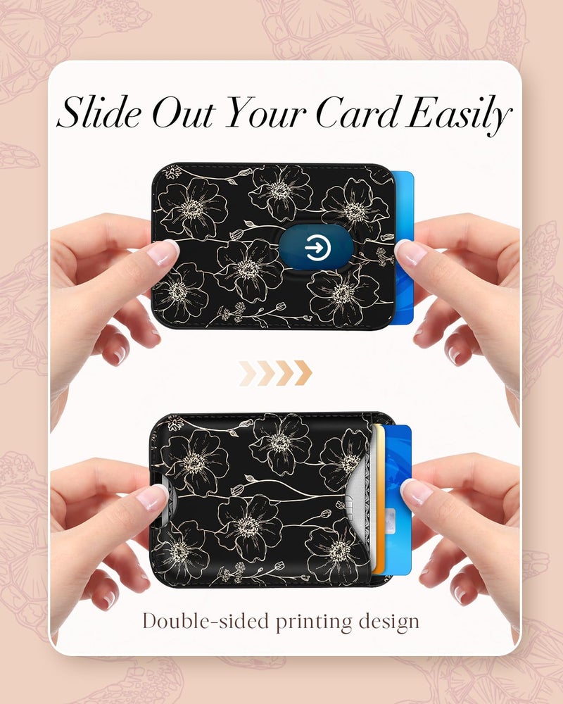 Shorogyt Compatible with Magsafe Wallet Magnetic Card Holder - Line Flower Phone Wallets for Women Teen Girls Cute for iPhone 17/16/15/14/13/12 Series Slim for Apple Mag RFID Magnet, Fit 3 Cards - Image 4