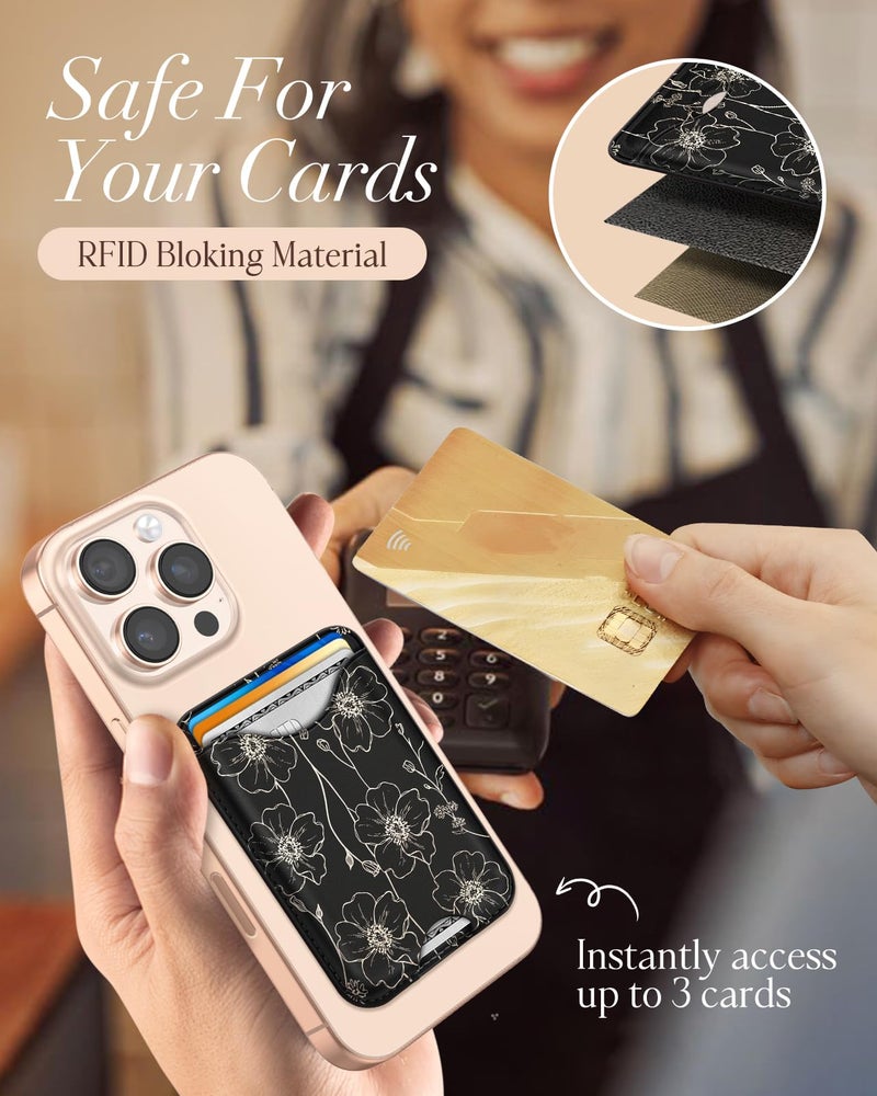 Shorogyt Compatible with Magsafe Wallet Magnetic Card Holder - Line Flower Phone Wallets for Women Teen Girls Cute for iPhone 17/16/15/14/13/12 Series Slim for Apple Mag RFID Magnet, Fit 3 Cards - Image 5