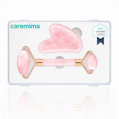 CAREMIMA Rose Quartz Face Roller & Gua Sha Set | Natural Crystal Facial Massager for Glowing Skin, Face Lift, Relaxation & Skin Firming | Anti-Aging Beauty Tool for Women & Men - Image 1