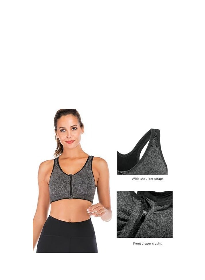 SHOWDAY Women's Zip Front Sports Bra Wireless Post-Surgery Bra Active Yoga Sports Bras Fitness Women's Sports Bra, Zip Front,Post-Surgery Active Yoga Gym Pilates Crossfit