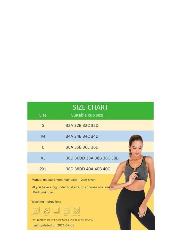 SHOWDAY Women's Zip Front Sports Bra Wireless Post-Surgery Bra Active Yoga Sports Bras Fitness Women's Sports Bra, Zip Front,Post-Surgery Active Yoga Gym Pilates Crossfit