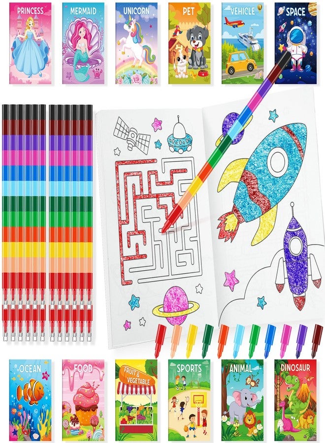BenLouis Coloring Books for Kids With Stacking Crayons Set Mini Coloring Books Bulk for Ages 4-8-12 Small Activity Books for Birthday Party Gifts Goodie Bags Stuffers Travel（12+12Pcs Classic） - Image 1