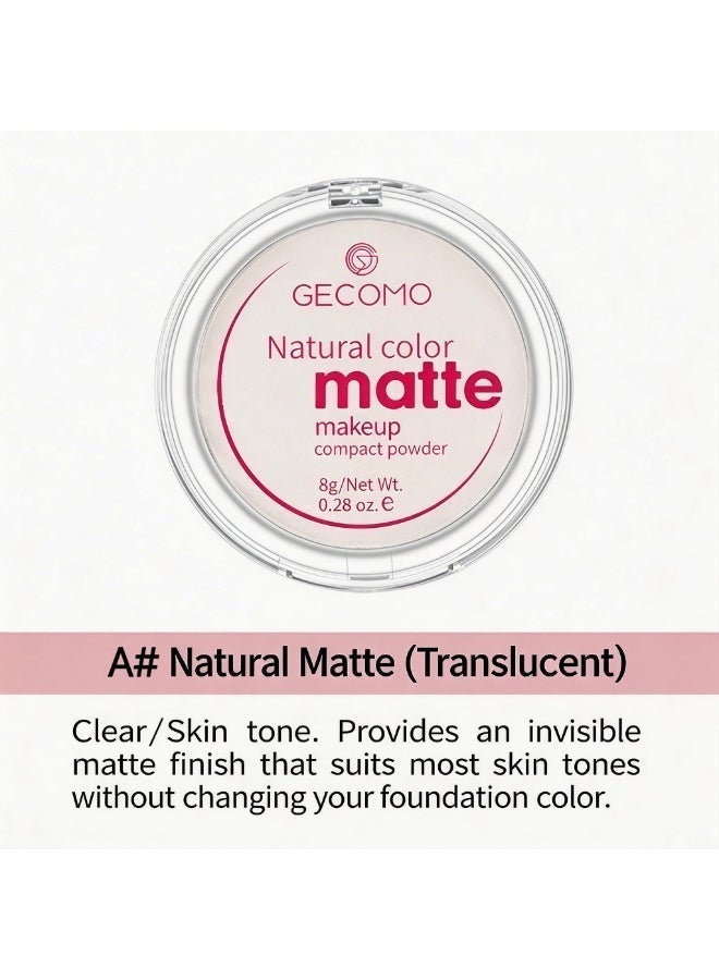 Gecomo Matte Pressed Powder, Long-Lasting Oil Control Face Setting Powder Compact, Waterproof & Pore-Minimizing Finish, 8g - A# Natural Matte (Translucent) - Image 3