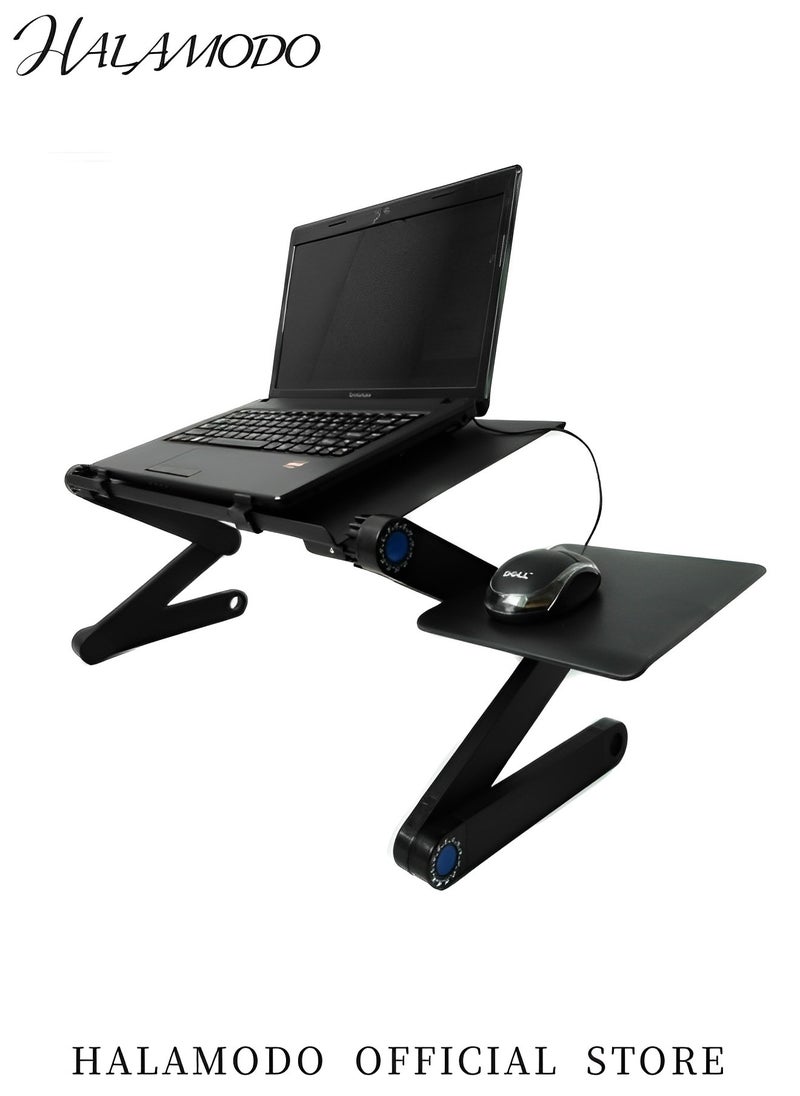 HALAMODO Adjustable Laptop Desk with Double Cooling Fans & Mouse Board Ergonomic Vented Table Stand Portable Computer Table for Office & Bedroom & Tabletop  - Image 2