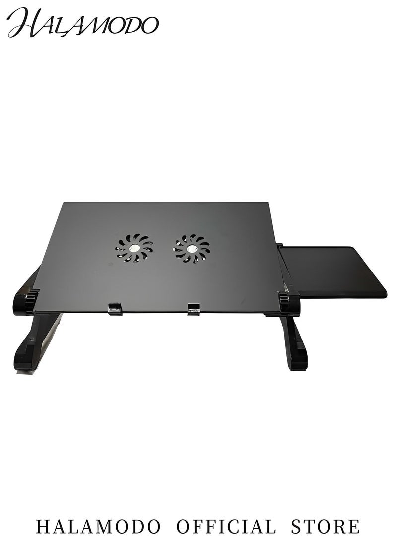 HALAMODO Adjustable Laptop Desk with Double Cooling Fans & Mouse Board Ergonomic Vented Table Stand Portable Computer Table for Office & Bedroom & Tabletop  - Image 3