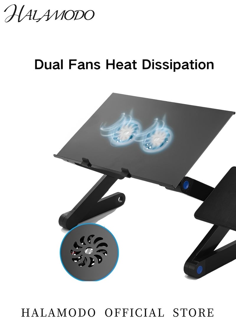HALAMODO Adjustable Laptop Desk with Double Cooling Fans & Mouse Board Ergonomic Vented Table Stand Portable Computer Table for Office & Bedroom & Tabletop  - Image 4