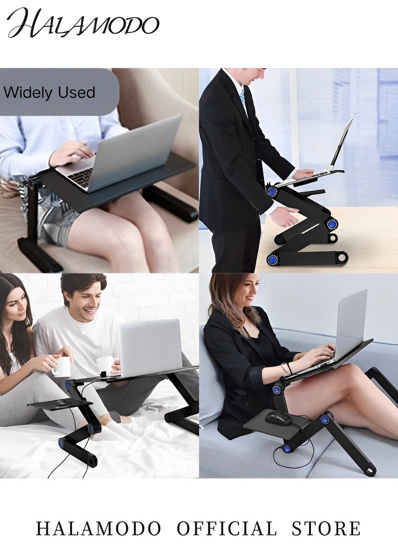 Adjustable Laptop Desk with Double Cooling Fans & Mouse Board Ergonomic Vented Table Stand Portable Computer Table for Office & Bedroom & Tabletop