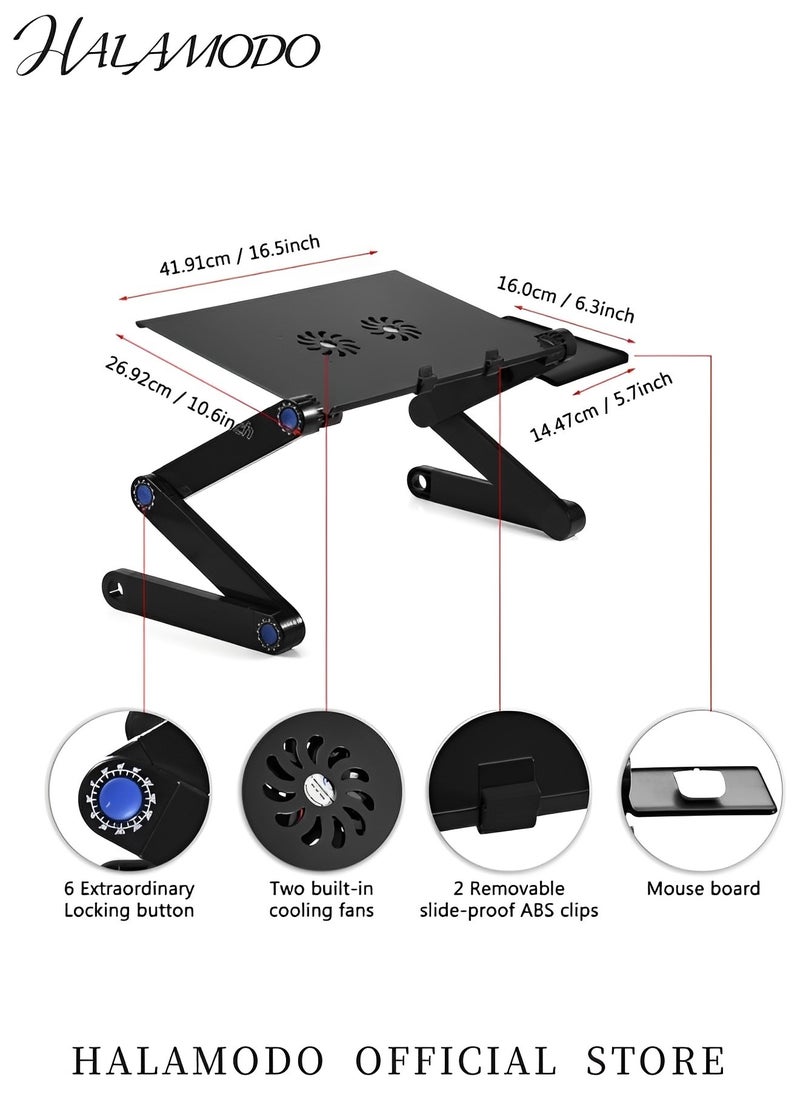 HALAMODO Adjustable Laptop Desk with Double Cooling Fans & Mouse Board Ergonomic Vented Table Stand Portable Computer Table for Office & Bedroom & Tabletop  - Image 5