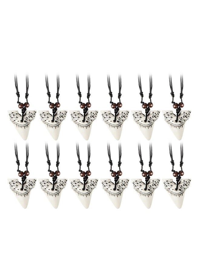 Shark Tooth Necklaces for Boys, 12 Pcs Surfer Necklace, Shark Tooth Pendant Neckless, Cool Beach Necklaces for Men, Hawaiian Beach Surfer Jewelry, Adjustable Cord Necklace  - Image 1