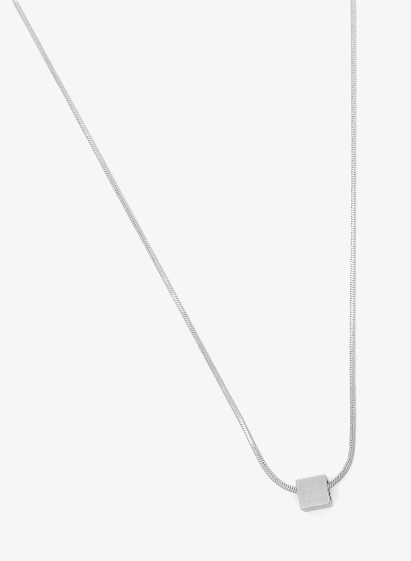 Seventy Five Minimalist Silver Square Cube Pendant Necklace