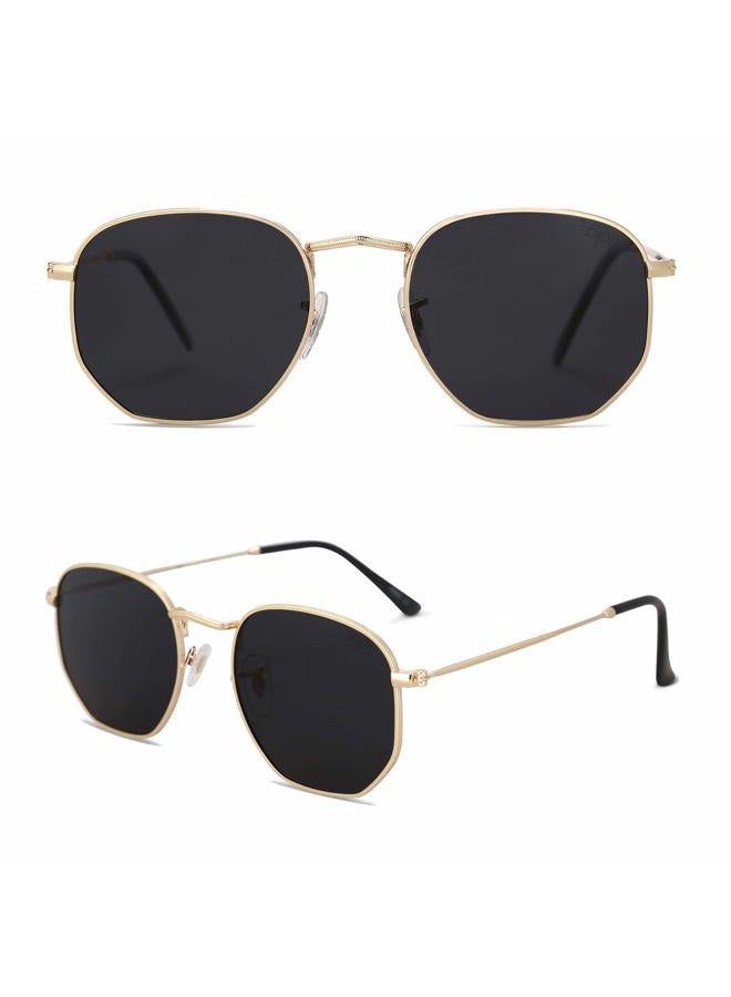 Sojos Square Polarized Sunglasses for Men and Women Polygon Mirrored Lens SJ1072 with Gold Frame/Grey Lens, M - Image 2