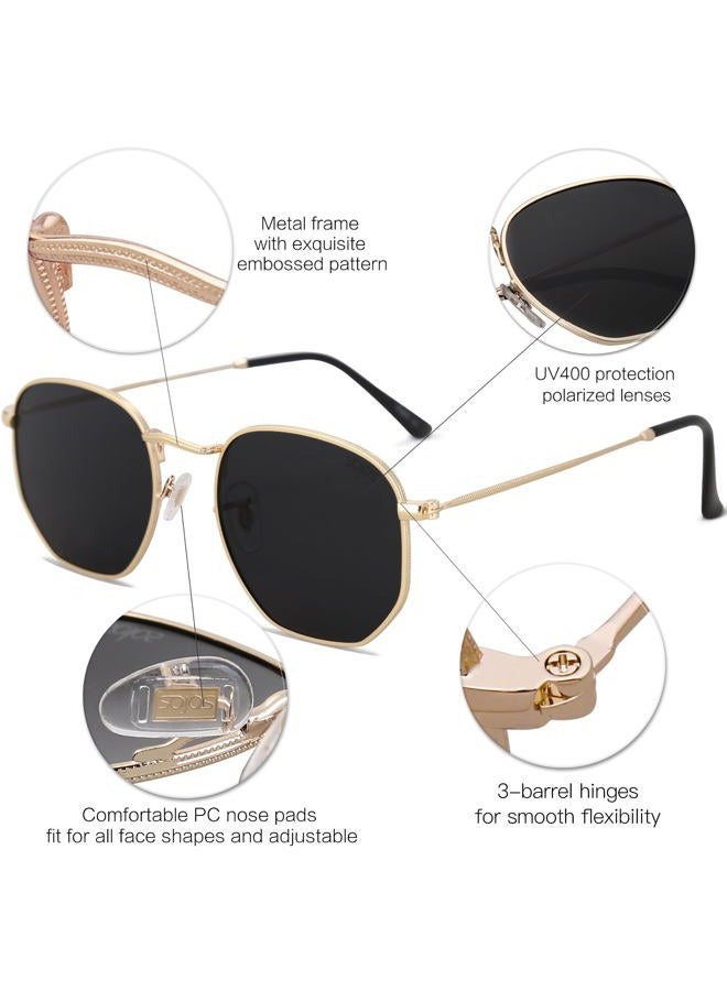 Sojos Square Polarized Sunglasses for Men and Women Polygon Mirrored Lens SJ1072 with Gold Frame/Grey Lens, M - Image 4