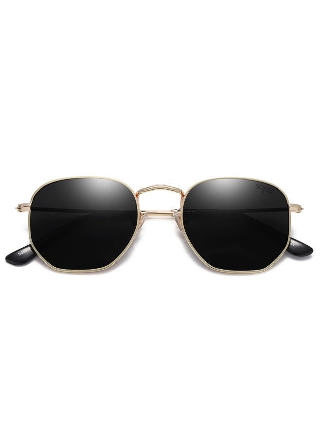 Sojos Square Polarized Sunglasses for Men and Women Polygon Mirrored Lens SJ1072 with Gold Frame/Grey Lens, M - Image 1