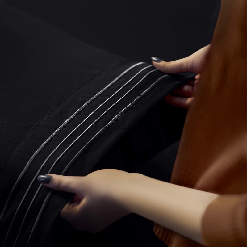 Utopia Bedding Queen Size Sheet Set  Soft Microfiber 4 Piece Hotel Luxury Bed Sheets with Deep Pockets - Embroidered Pillow Cases - Side Storage Pocket Fitted Sheet - Flat Sheet (Black) - Image 3