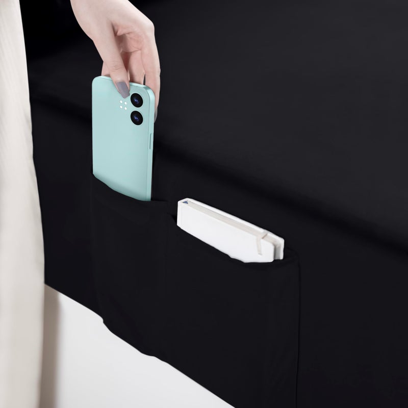 Utopia Bedding Queen Size Sheet Set  Soft Microfiber 4 Piece Hotel Luxury Bed Sheets with Deep Pockets - Embroidered Pillow Cases - Side Storage Pocket Fitted Sheet - Flat Sheet (Black) - Image 5