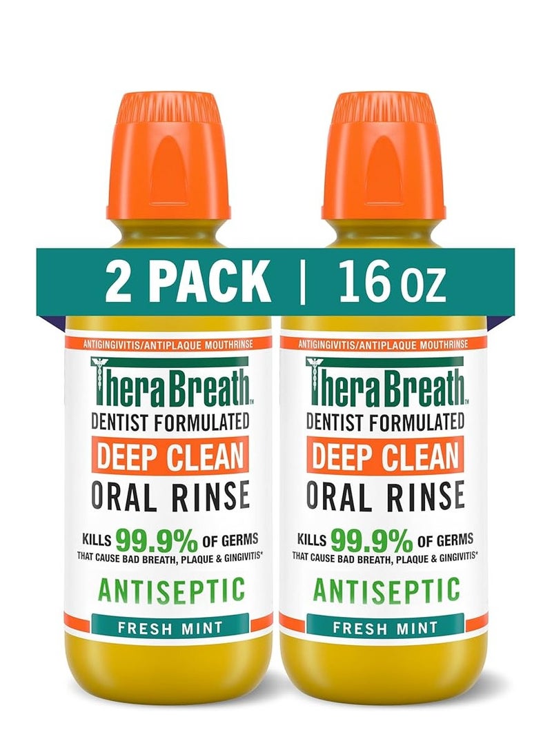 Therabreath Deep Clean Mouthwash, Antigingivitis, Antiseptic, Fresh Mint Flavor, Dentist Formulated, Alcohol Free, 473ml (Pack of 2) - Image 1