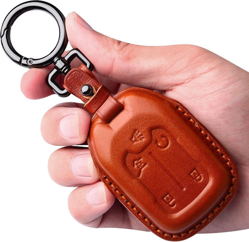Tukellen Compatible with Chevrolet Leather Key Fob Cover with Keychain,fit 2019 2020 2021 Silverado GMC Sierra Smart Remote Key Shell, Genuine Leather for Chevy Key case(5 Buttons)-Brown - Image 1