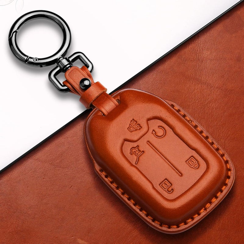 Tukellen Compatible with Chevrolet Leather Key Fob Cover with Keychain,fit 2019 2020 2021 Silverado GMC Sierra Smart Remote Key Shell, Genuine Leather for Chevy Key case(5 Buttons)-Brown - Image 4